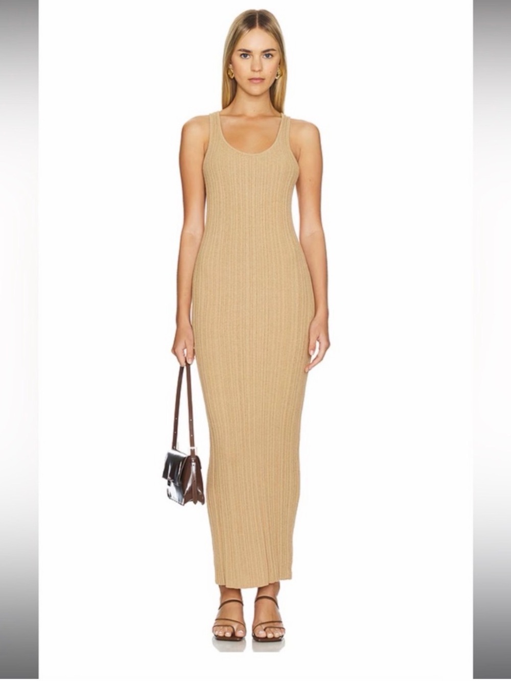 Sleeveless Ribbed Knit Maxi Dress in Camel